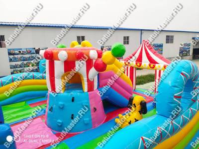 Коммерческий надувной батут "Парк развлечений 2" 12*7*7 м без фигуры клоуна