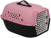 Авиа переноска для домашних животных "Чистый котик". Цвет: розовый, пластиковая дверь 48х32х26 см