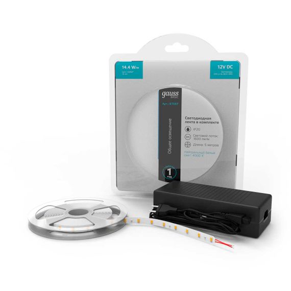 Светодиодная лента Gauss 14,4W/m 240LED/m 2835SMD нейтральный белый 5M BT087