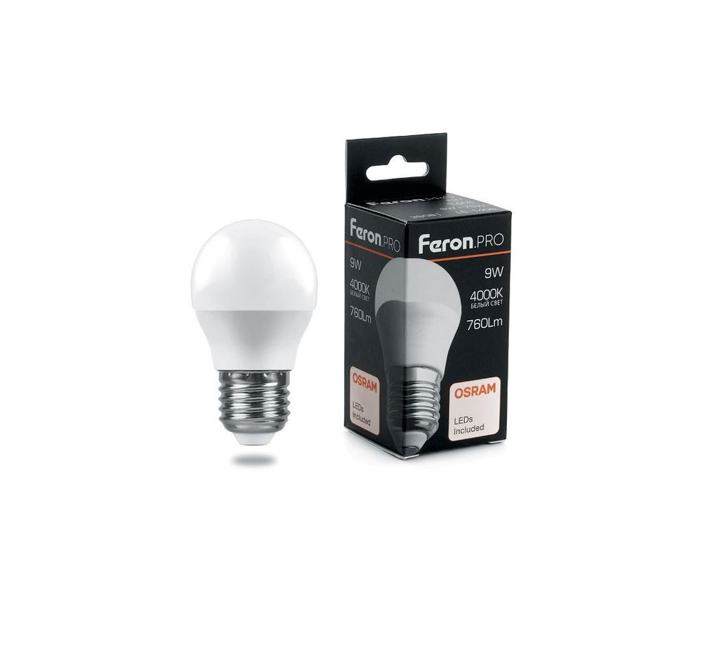 Feron.PRO Лампа св/д шар G45 E27 7.5W 650lm 4000K 4K матовый 81x48 OSRAM LED