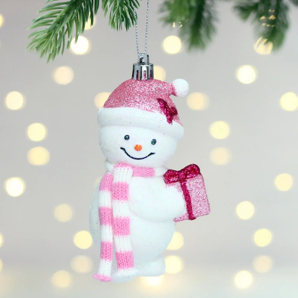 Елочная игрушка «Снеговик в шарфике» 6*4,5*12 см, Розовый