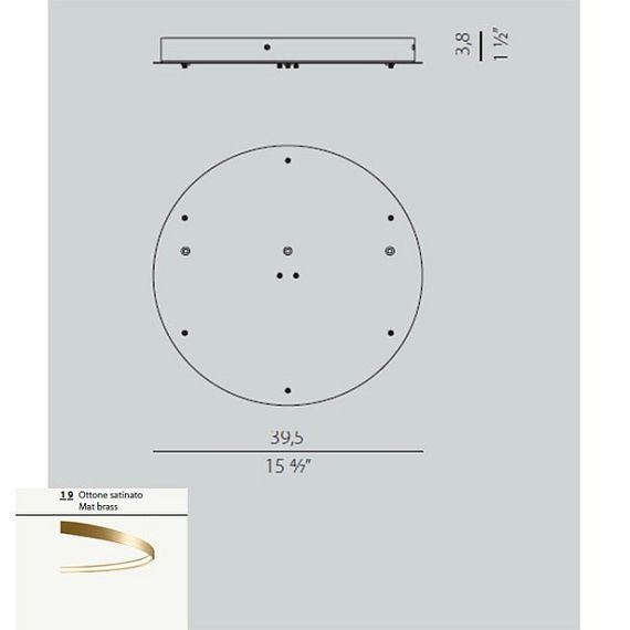 Потолочное крепление для 1 вертикального и 2 горизонтальных светильников Panzeri XM03419.553.0002 mat brass (Италия)