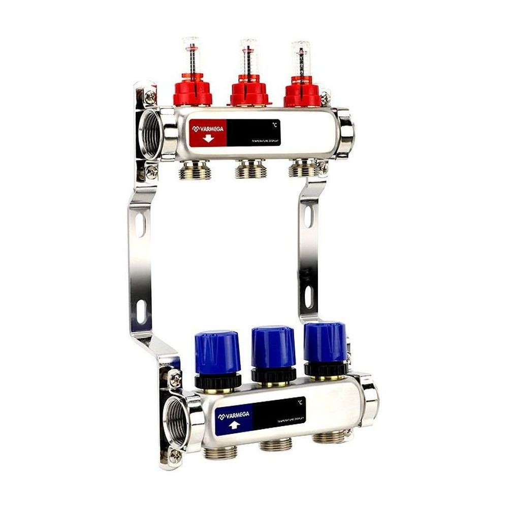 Группа коллекторная с расх. VARMEGA VM15103 ВР 1", под 130 насос, на 3 конт. 3/4" EK, нерж. сталь