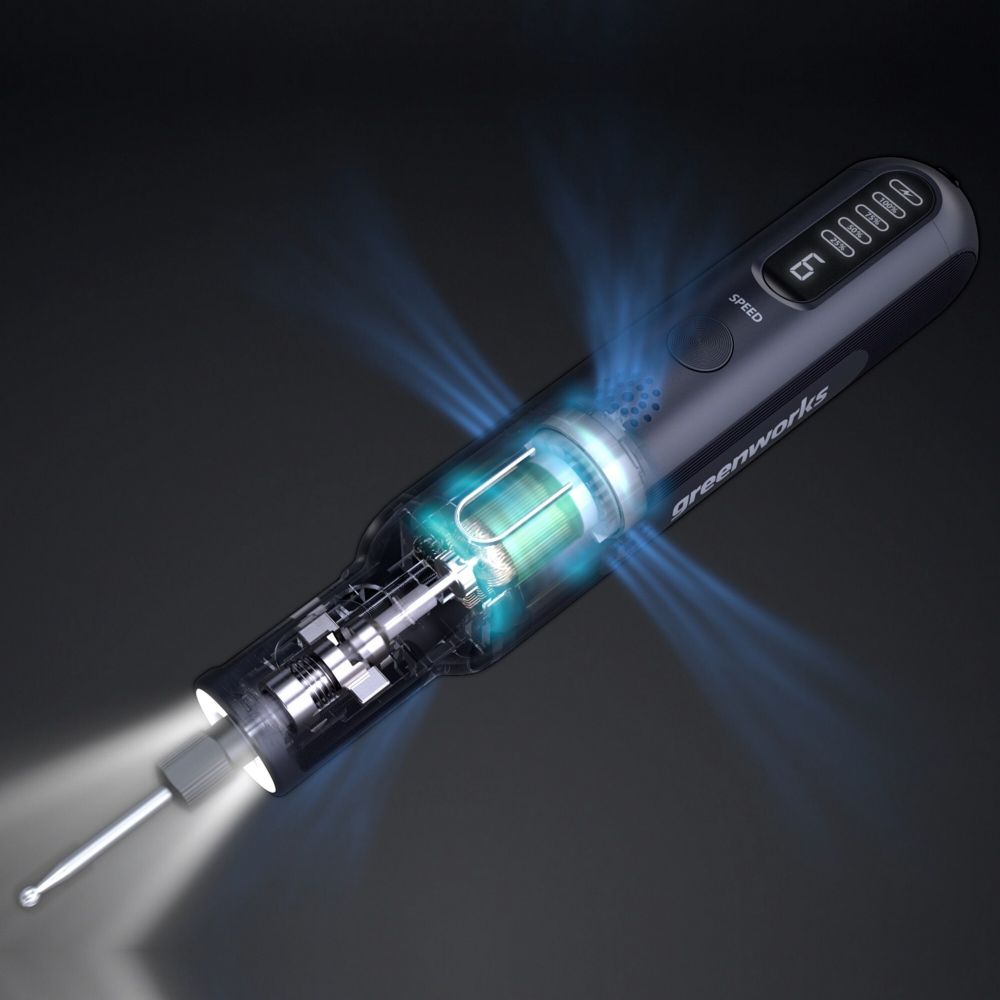 Гравер аккумуляторный Greenworks GPT-8VRT, 8V, Арт.3200707, с принадлежностями 52 шт