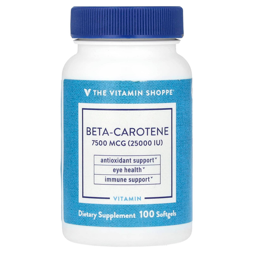 The Vitamin Shoppe, бета-каротин, 7500 мкг (25 000 МЕ), 100 мягких таблеток