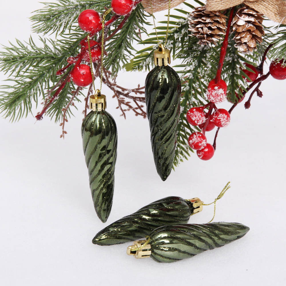 Ёлочные игрушки «Сосулька спиралька» 8,5см (набор 4шт), изумруд