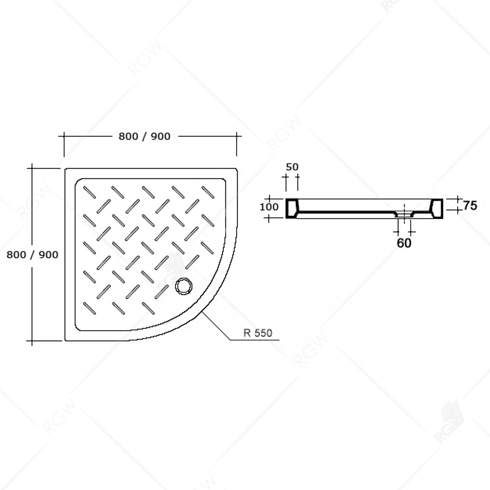 Душевой поддон полукруглый керамический RGW CR/R 80