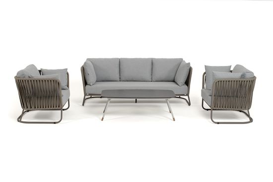 "Багамы" лаунж-зона 5-местная плетеная из роупа (веревки), каркас алюминиевый бежево-серый, роуп серо-коричневый