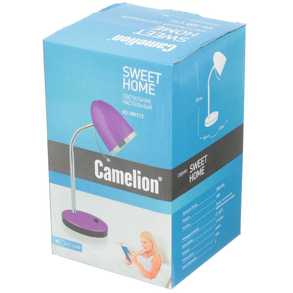 Светильник настольный на подставке, E27, 40 Вт, фиолетовый, Camelion, KD-308 C12, 11481