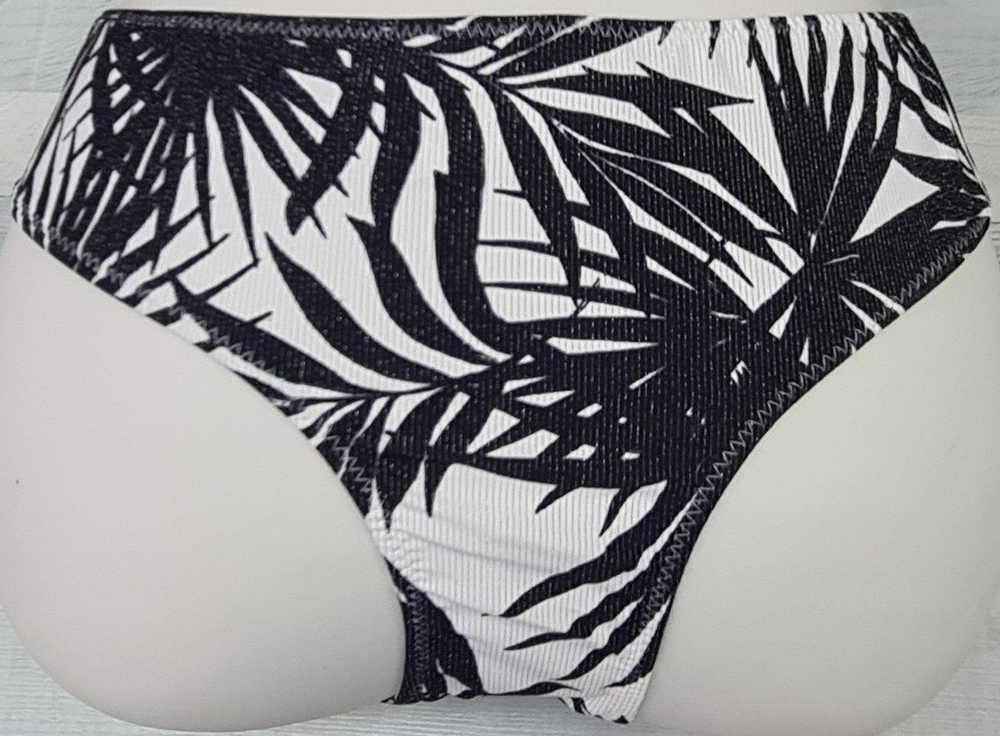 Плавки-слипы из ткани с растительным принтом с люрексом (Размер: L) (Цвет: черный с белым)