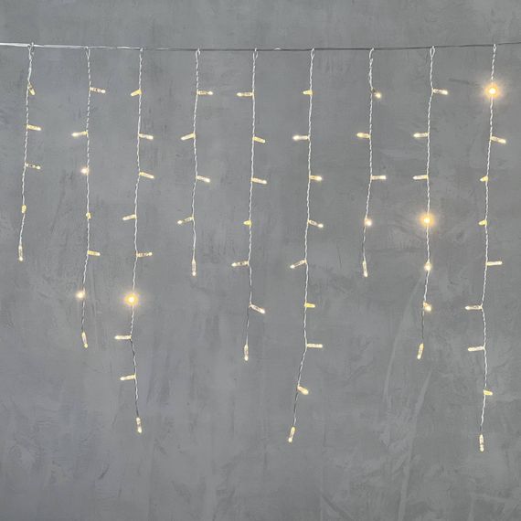 Светодиодная бахрома с колпачком 3,2*0,9 м., 180 теплых белых LED ламп, прозрачный провод ПВХ, IP65, LTC (PIL180CAP-10-2WW)