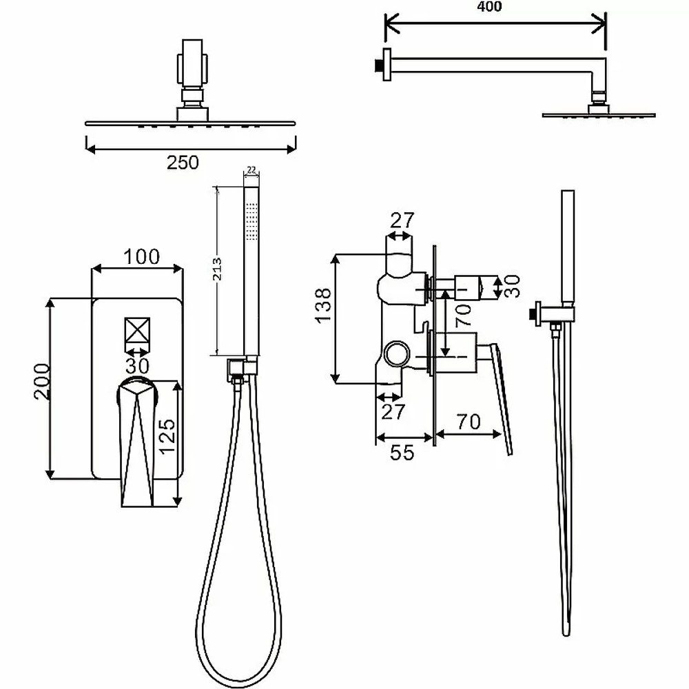 Душевая система Boheme Venturo 374-SGM сталь глянец