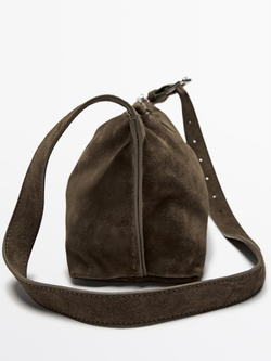 Massimo Dutti Маленькая сумка через плечо из замши и кожи, коричневый