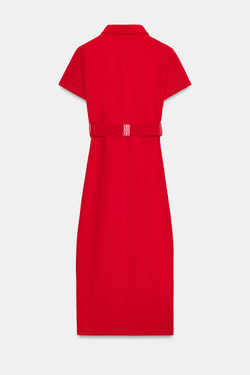 ZARA ПЛАТЬЕ МИДИ С ПОЯСОМ, КРАСНЫЙ