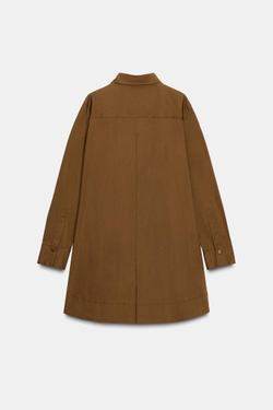 ZARA ПЛАТЬЕ-РУБАШКА ИЗ ПОПЛИНА — ZW COLLECTION, РЫЖЕВАТО-КОРИЧНЕВЫЙ МЕЛАНЖ