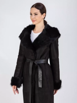 Дубленка зимняя натуральная с капюшоном длинная и теплая