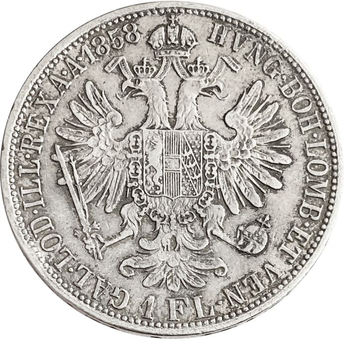 1 флорин 1858 Австрия знак монетного двора "A"
