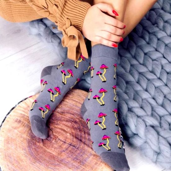 Носки "Розовые грибы", р-р 38-45 (серый)