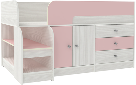 Кровать-чердак КарИВи Астра 9, 1 Белое Дерево Розовый