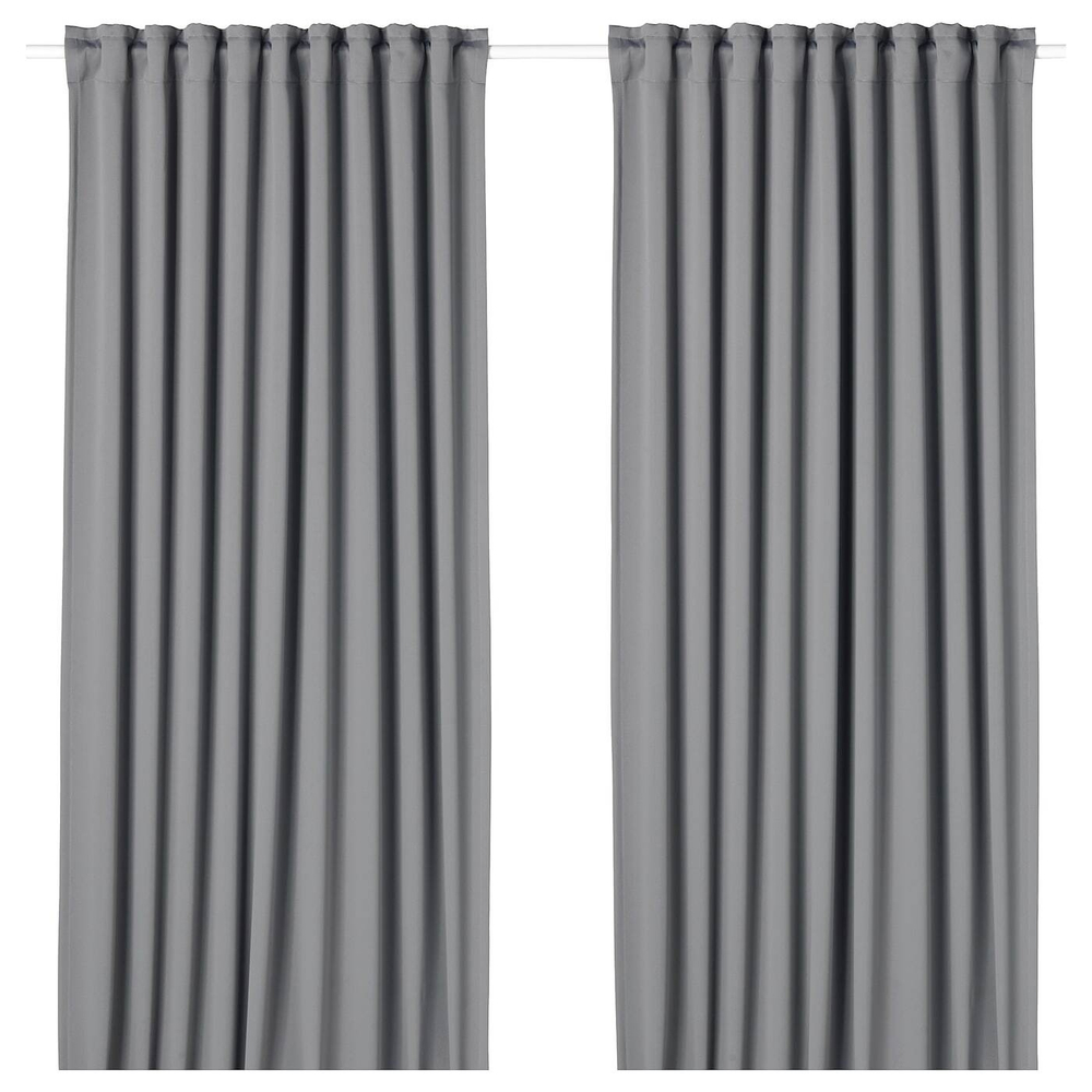 IKEA MAJGULL  (ИКЕА МАЙГУЛЛ)  -  Шторы блэкаут, пара, на ленте/серый, 145x300 см