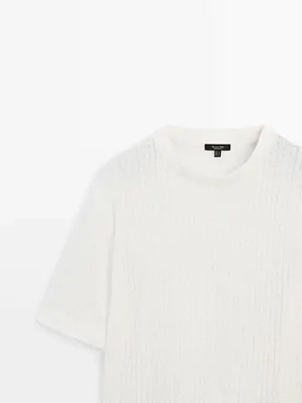 Massimo Dutti Футболка с короткими рукавами в рубчик, белый