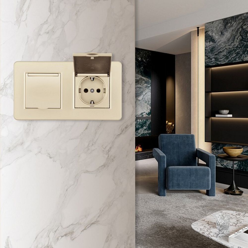 Розетка с заземлением и шторкой, с крышкой Arte Milano SET16-2 SET16-2-41-1x2 shampan