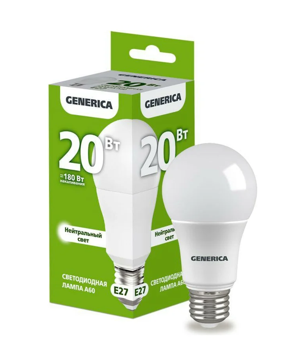 GENERICA IEK  Лампа светодиод 20Вт груша Е27 4000K