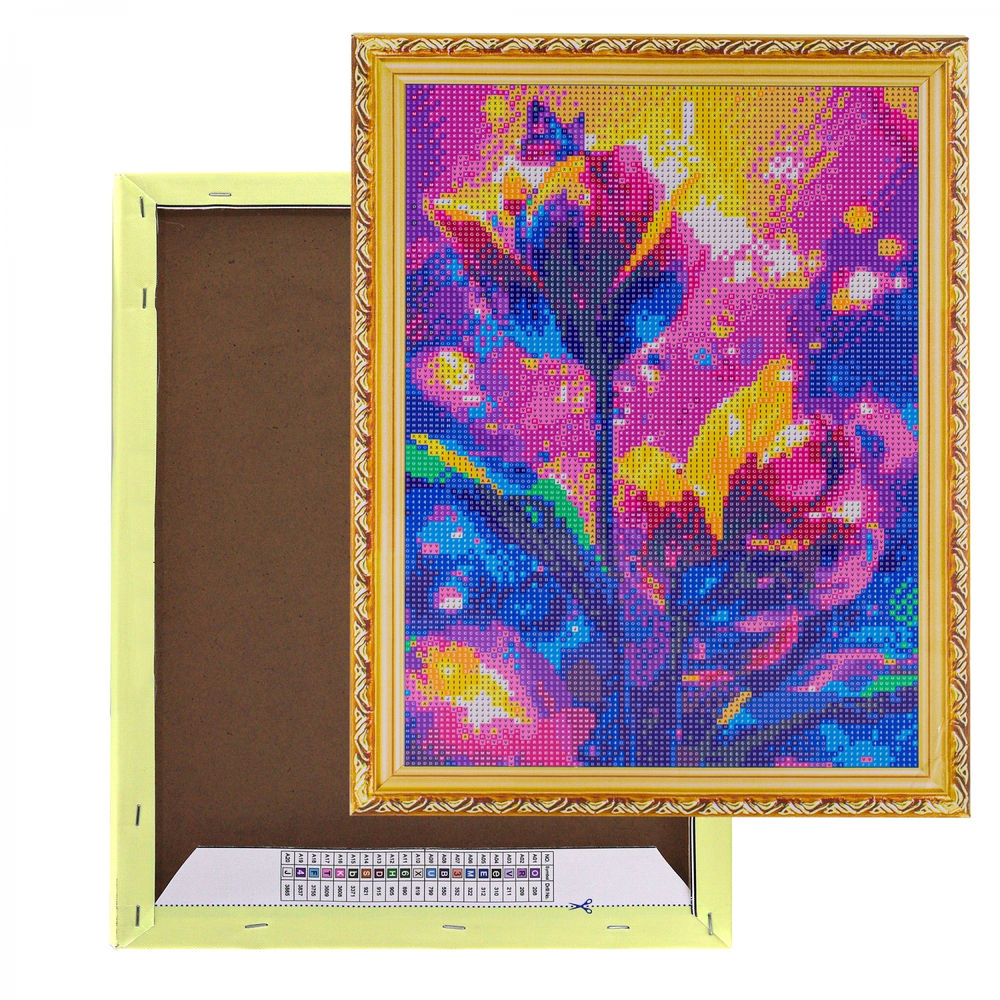 Алмазная мозаика Alingar, на подрамнике, с полным заполнением, (глянц) дизайн рамка, 30х40 см, 20 цветов, "Неоновые цветы"