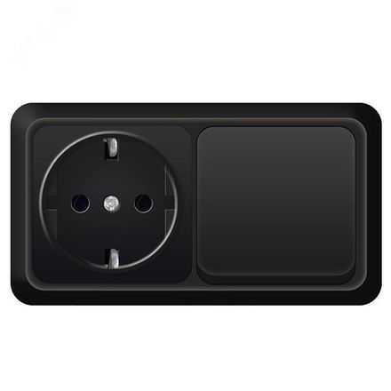 Выключатель одноклавишный UNIVersal "Олимп" 10А + розетка с/з, о/у, 16A, 220В, черный (1/50)