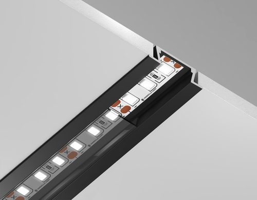 Алюминиевый профиль встраиваемый GP1001BK черный/матовый рассеиватель 2000*21.5*6.8, 2 заглушки в комплекте (для ленты до 11мм)