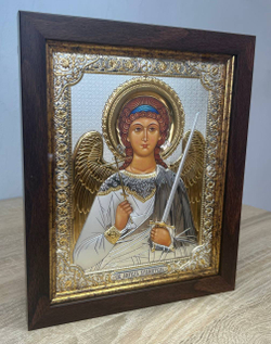 Ангел Хранитель, икона прямоугольная в рамке под стеклом, красное дерево 206х258