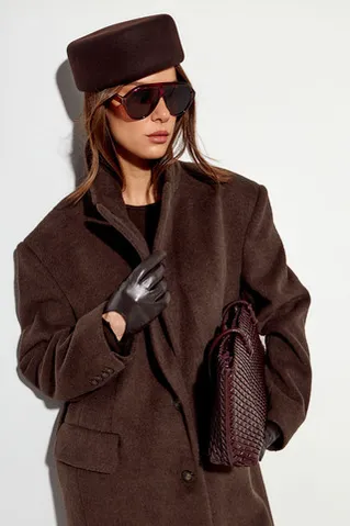 Пальто с шерстью прямого кроя цвета шоколад