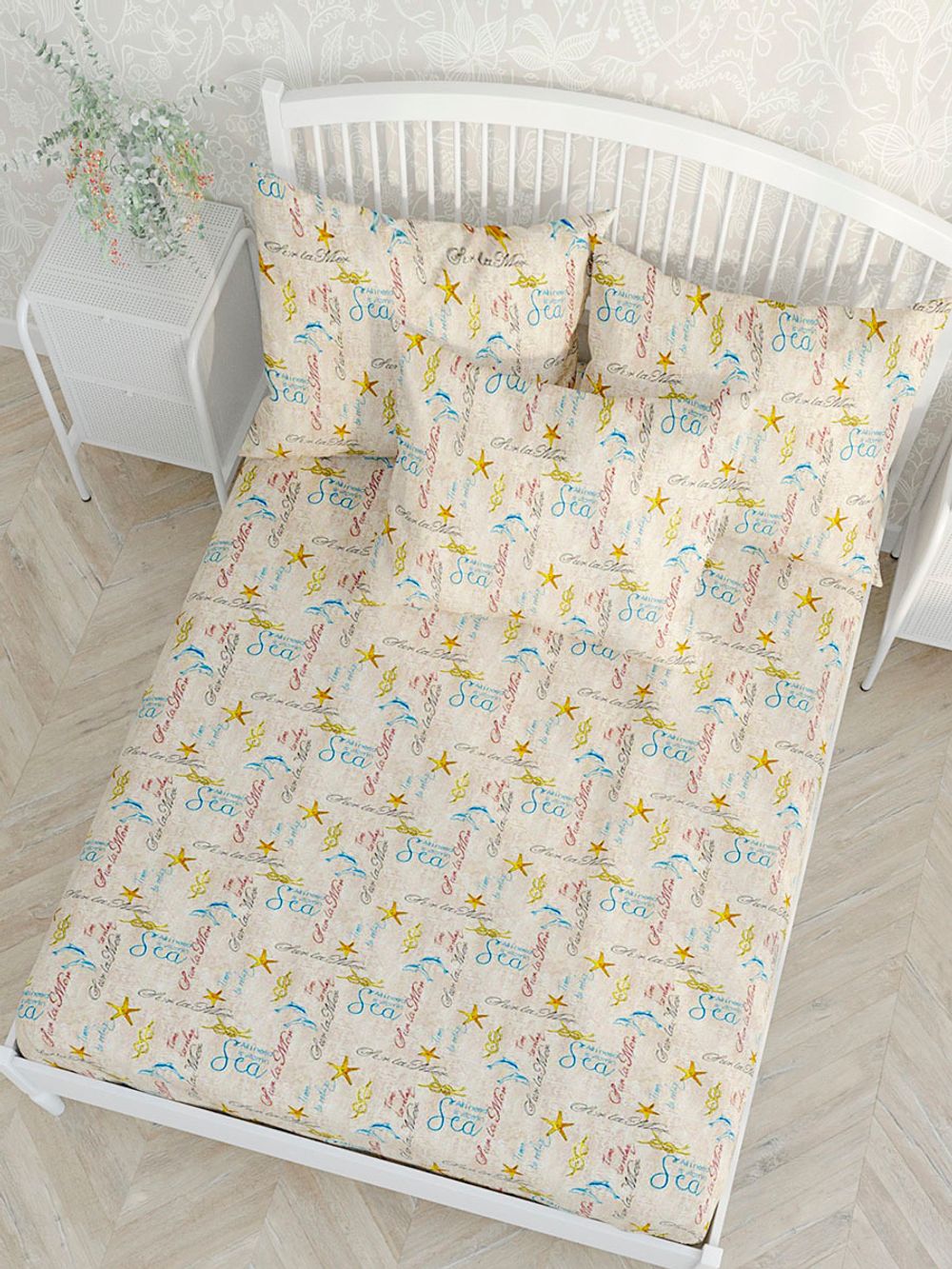 Простынь на резинке Сказка "Дельфины" 140х200 см, перкаль