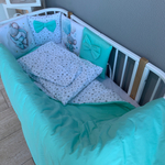 Комплект в кроватку 17 предметов "Мышка на облаке" зеленый, сатин