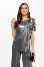 23425 Блузка женская (серебристо-черный)