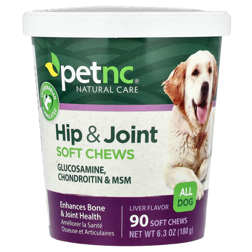 petnc NATURAL CARE, добавка для здоровья бедренных костей и суставов, для собак всех пород, со вкусом печени, 90 жевательных таблеток, 180 г (6,3 унции)