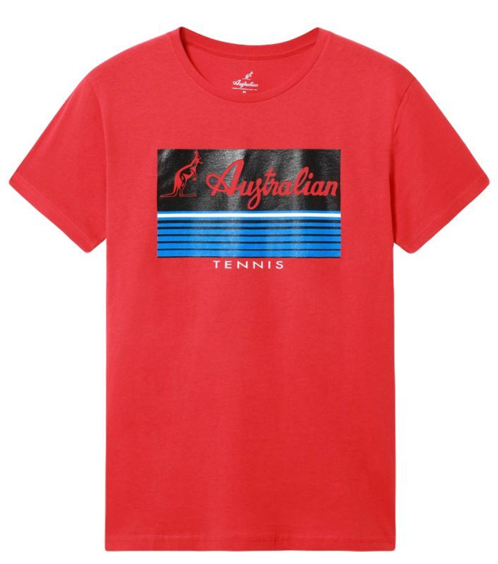 Мужская теннисная футболка Australian Cotton T-Shirt With H-Line - rosso vivio