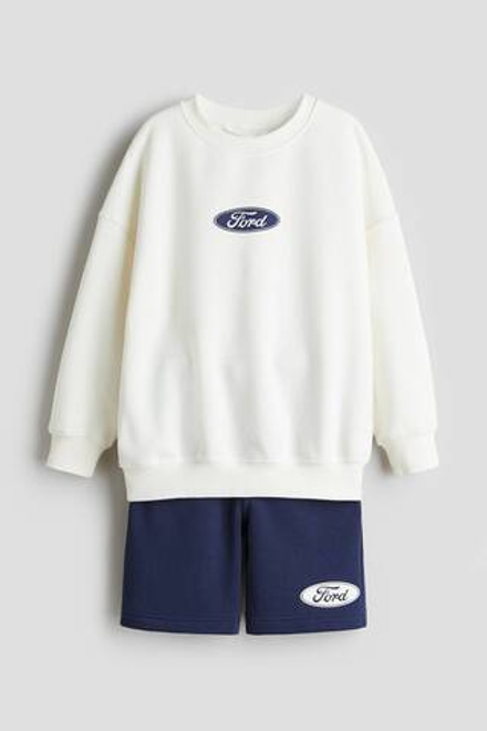 H&M Комплект из толстовки и шорт с принтом, белый