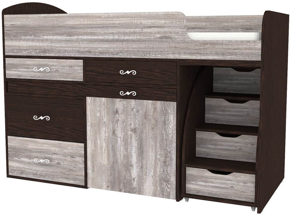 Кровать-чердак КарИВи Малыш 6 Венге Бетон