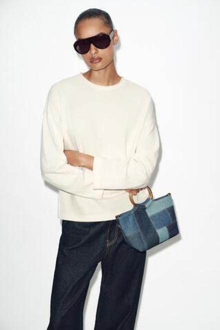 ZARA ФУТБОЛКА С ДЛИННЫМИ РУКАВАМИ, ЖЕЛТОВАТО-БЕЛЫЙ