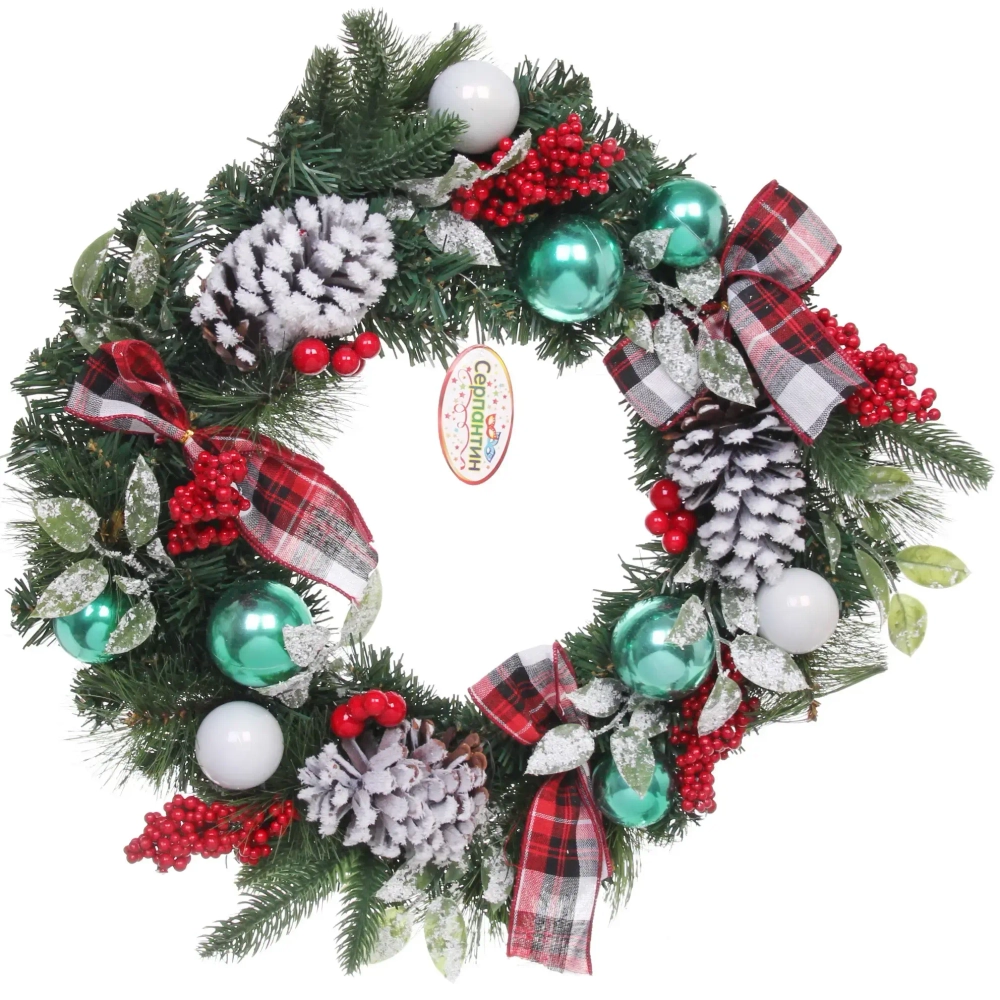 Венок хвойный новогодний «Рождественский день» 50 см, резина, леска, ПВХ (SSQ1914A-50)