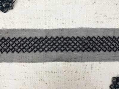 Тесьма бисер стеклярус, ш. 3 см, чёрный