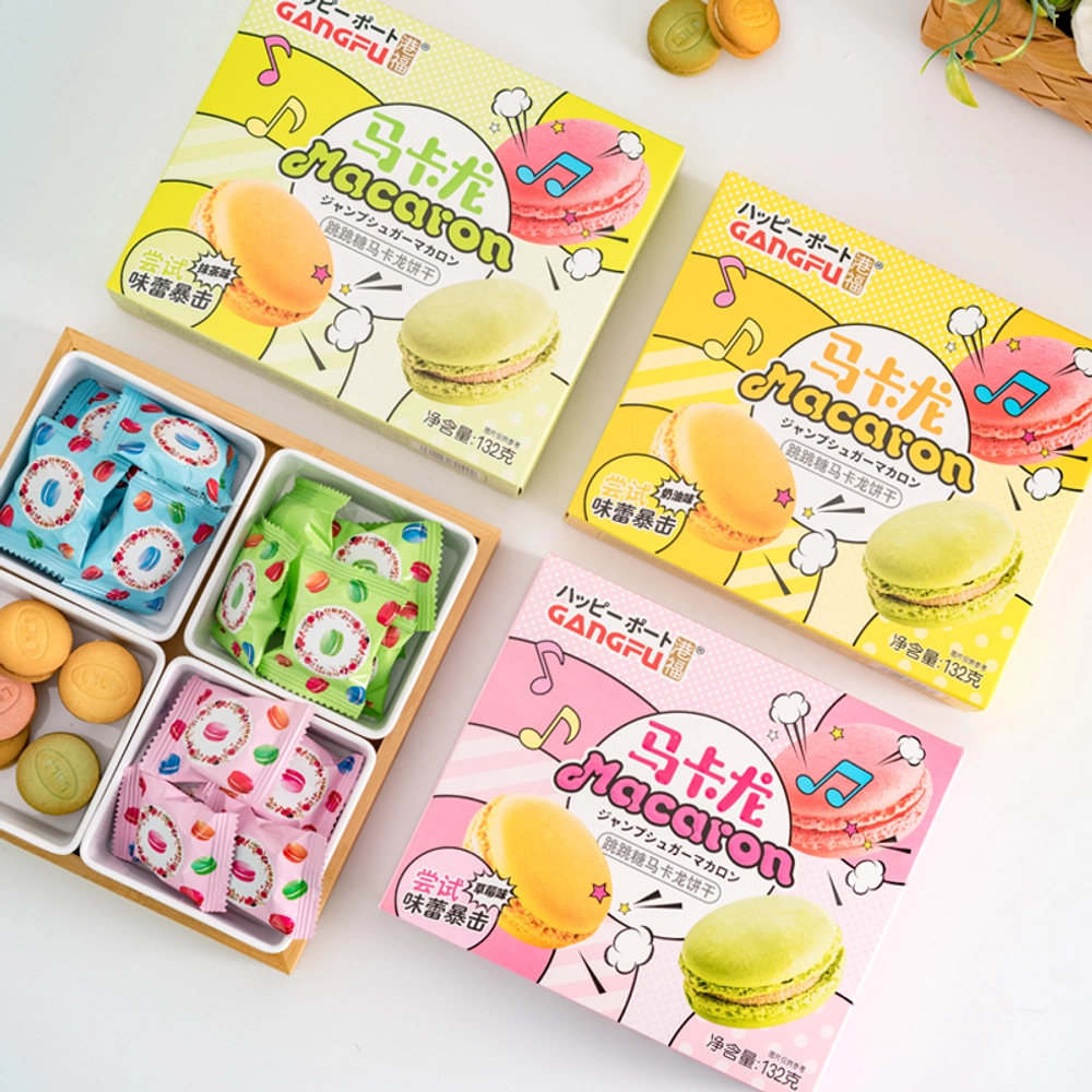 Печенье-сэндвич MACARON с клубничным вкусом и взрывной карамелью, коробка 132 г