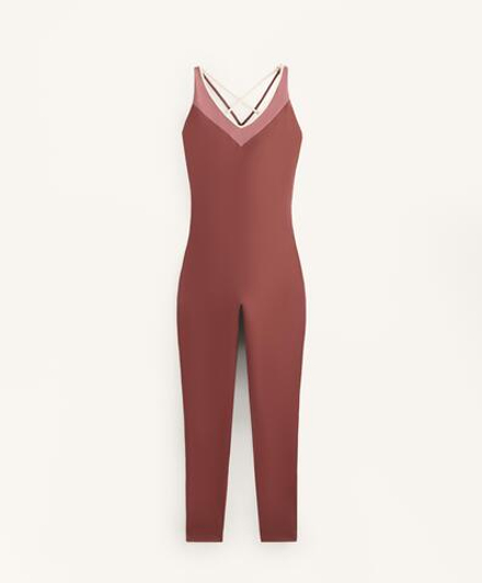 Oysho Длинный комбинезон Comfortlux с блоками, линялый махагон