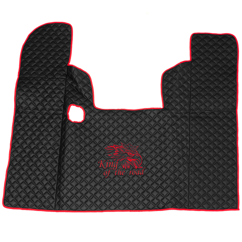 Ковры SCANIA 4 серия P 124L, (экокожа, черный, красный кант, красная вышивка)