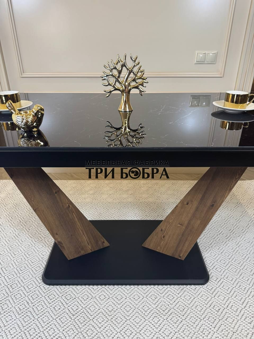 Кухонный раздвижной стол "Вирджиния", черный мрамор