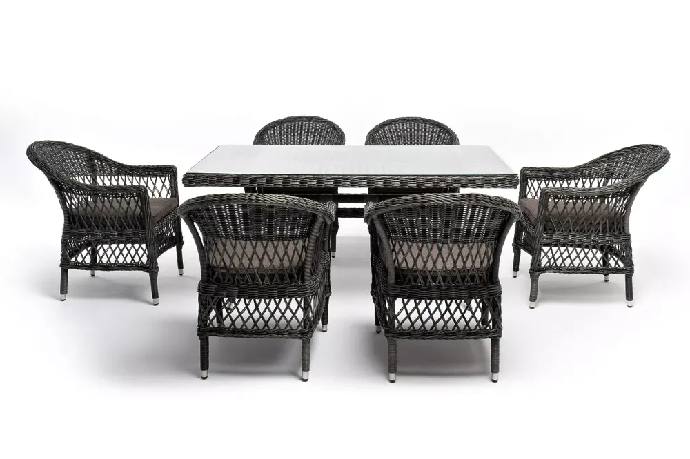 "Амароне" обеденная группа из искусственного ротанга на 6 персон, цвет графит
