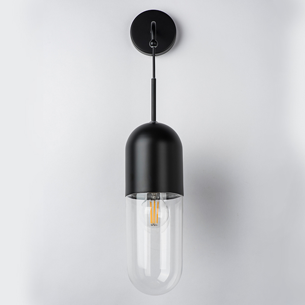 690517 Бра RAMO 1х40W E27 ЧЕРНЫЙ МАТОВЫЙ/ПРОЗРАЧНЫЙ