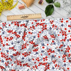 Ткань оксфорд 210 мелкие красные цветочки