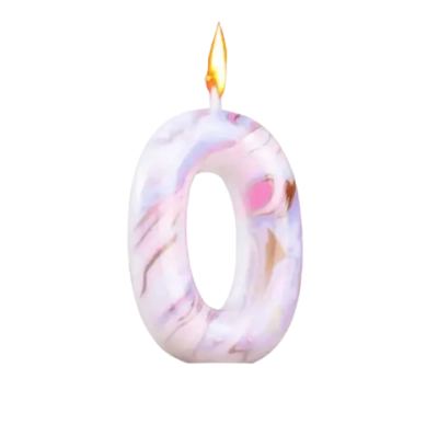 Свеча в торт "Белый мрамор", цифра "0", 8 см